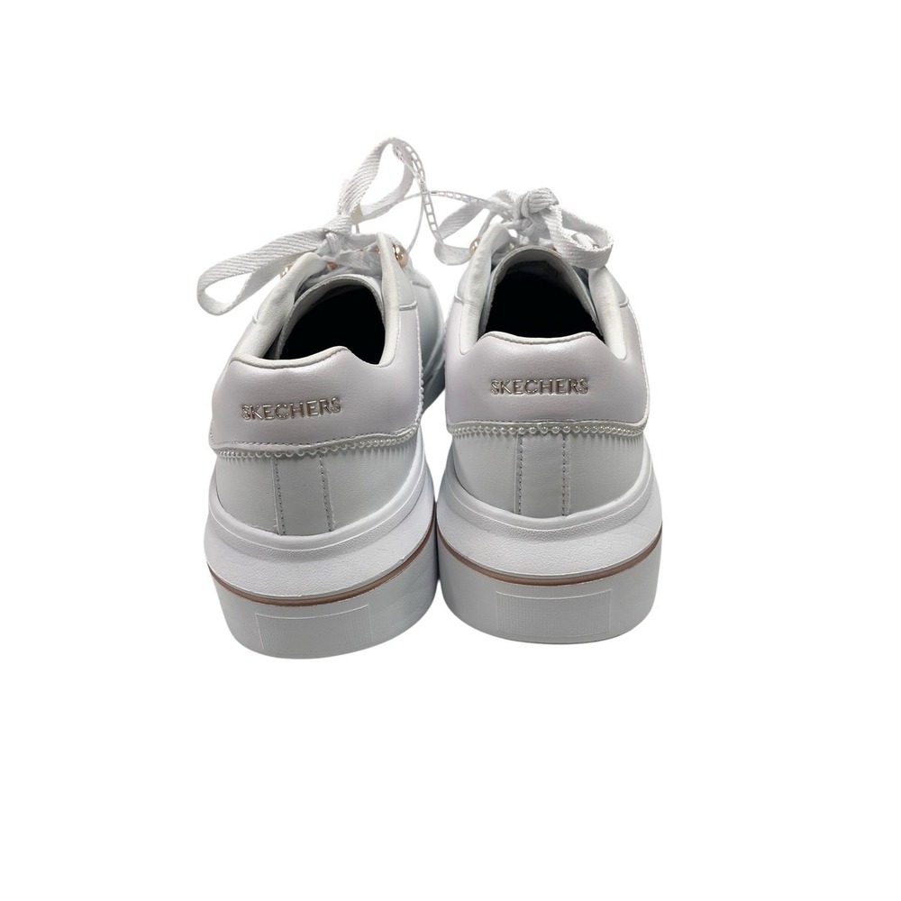 Skechers Court & Classics White Sneakers‎ Pearl Trim Rose Gold Sz 8 Bridal Wear - Picture 6 of 6
